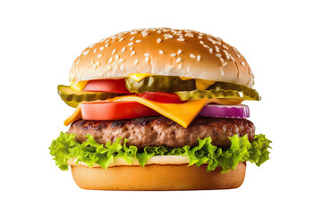 Mouthwatering Delight Delicious Burger Cut Out, Isolated on transparent background