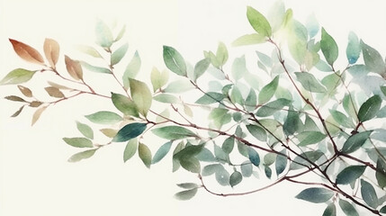 watercolor gentle small leaves, generated ai image - obrazy, fototapety, plakaty