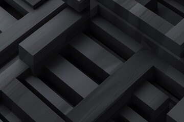 Full frame of abstract graphic 3d illustration of symmetrical repeating dark gray patterns of geometric shapes and lines with shadows