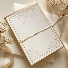 Elegant wedding invitation mockup with gold foil detailing