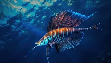 Fototapeta premium Ikan marlin besar di lautan biru, pemandangan hewan lautan yang memukau