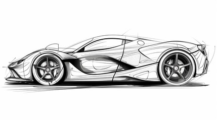 This sketch art style car is drawn with precision, showcasing every curve and detail in striking clarity,