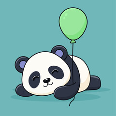 Cute cartoon panda lying and holding a balloon