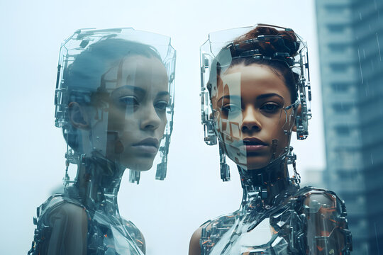 Andro&iuml;de, portrait futuriste d'une femme humano&iuml;de.