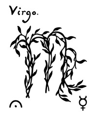 Virgo astrological sign or horoscope symbols, simple black vector illustration