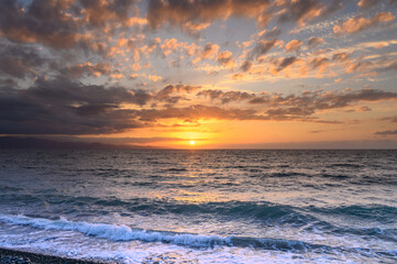 Sunset evening landscape sea photo , Beautiful, amazing sunset