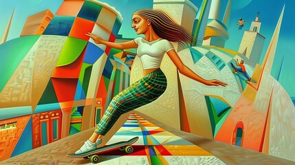 Woman Skateboarding with Joy and Passion in the Urban Setting