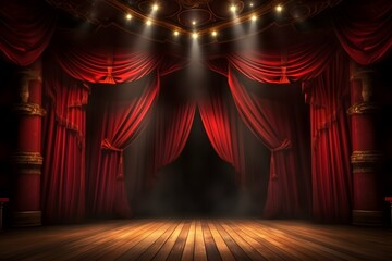 Magic theater stage red curtains Show Spotlight, generative ai
