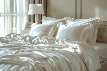 Elegant Classic Bedroom with Luxurious White Silk Bedding