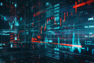 A dynamic holographic projection of financial data, indicating strong positive growth, perfect for a tech-savvy investment firm's advertising The visualization combines futuristic aesthetics