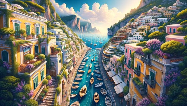 An Capri scene of the enchanting coastal town nestled on rugged cliffs of Italian island