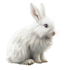 Obraz premium Fluffy White Rabbit Sitting Quietly with Ears Perked Up isolated on white background