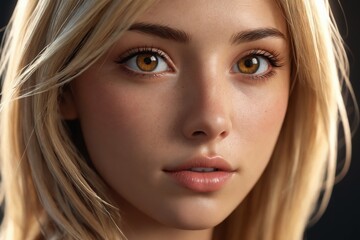 Obraz premium Contemporary Portrait: Blonde Hair and Black Clothing with a Pink Accessory