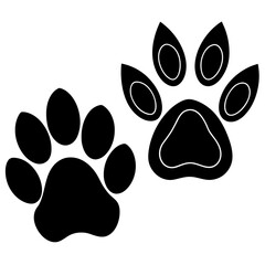 Dog and cat paw vector silhouette an white background