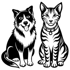 Dog and cat  vector silhouette an white background