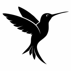 Humming bird flying black silhouette an white background  