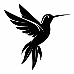 Humming bird flying black silhouette an white background  