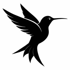 Humming bird flying black silhouette an white background  