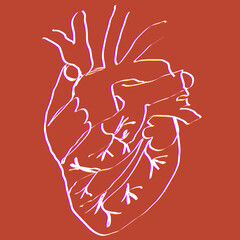 Handdrawn Heart layered colors on red background