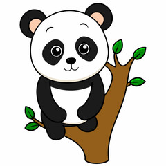 Cute panda on the tree vector illustration an white background