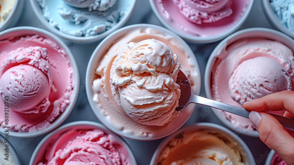 Wall mural person scooping homemade ice cream