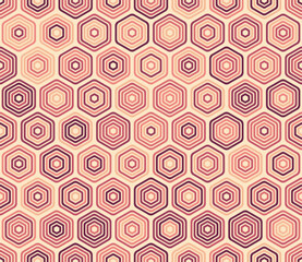 Abstract vector background. Bold rounded stacked hexagons mosaic pattern. Hexagonal cells. Multiple tones color palette. Seamless pattern. Tileable vector illustration.