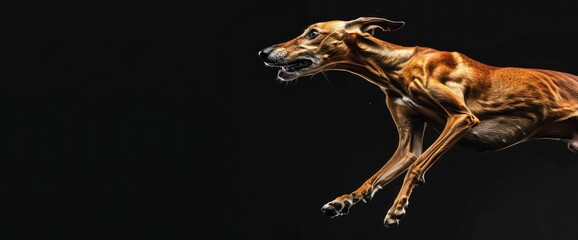 A Portrait Captures A Motion-Filled Moment As An Italian Greyhound With Brown Fur Jumps Up, Exuding Energy And Grace, Background