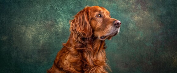 A Portrait Captures The Noble Presence Of A Nova Scotia Retriever Dog Against A Green Studio Backdrop, Highlighting Its Regal Demeanor, Background - obrazy, fototapety, plakaty