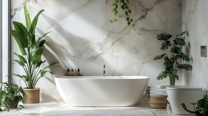 A sophisticated 3D render of a modern luxury bathroom interior, captured from a low-angle shot for a dramatic perspective