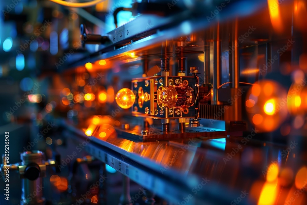 Poster detailed view of the advanced machine in action within a factory setting, a cutting-edge technology 