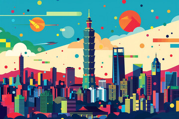 Taipei skyline bright colors vector illustration abstract