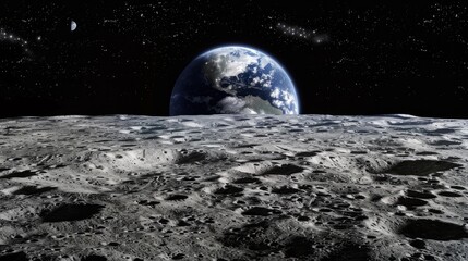 Obraz premium A breathtaking view of Earth, vividly seen from the moon's surface, highlighting the vastness and beauty of space.