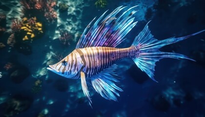 Ikan marlin besar di lautan biru, pemandangan hewan lautan yang memukau