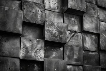Abstract Metal Cubes Installation In Monochrome Texture Detail. Generative AI