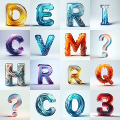 glass 3D Lettering Typeface. AI generated illustration