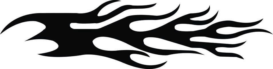Tribal black fire flame tattoo design for car sides and motorcycle. Fire a flaming flat icon . Contour bonfire ,filled elements isolated on transparent background. Hand drawn monochrome vector .