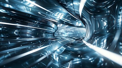 A 3D render of a hyperspace tunnel lined with clocks, an abstract representation creating a surreal visual experience of time travel and the fluidity of temporal dimensions 