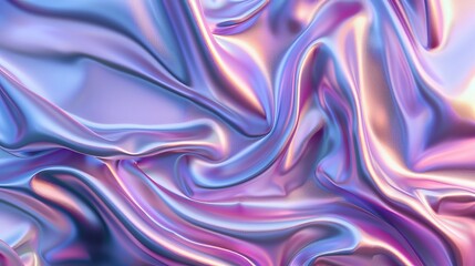 An iridescent chrome gradient cloth fabric background featuring ultraviolet holographic foil texture and metallic reflections. Offers a mesmerizing visual effect with liquid surface ripples.
