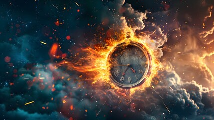 A clock is exploding, no time left in life, special artwork