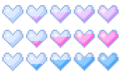Pixel illustration of pastel color hearts