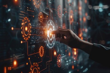 Obraz premium Microservices Architecture in Future Technology Concept for Business and Web Development with Man