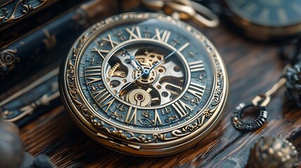 Obraz premium A vintage pocket watch, its intricate gears and hands frozen in time, capturing the essence of history
