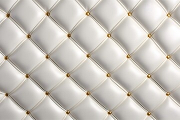White leather upholstery. Close-up texture of genuine leather with white rhombic stitching.
