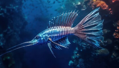 Fototapeta premium Ikan marlin besar di lautan biru, pemandangan hewan lautan yang memukau