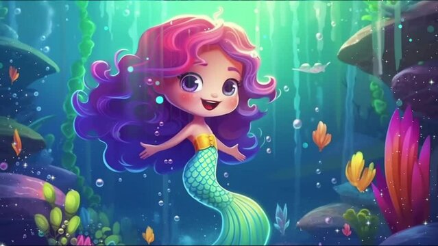 Cute mermaid swimming in the sea