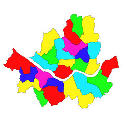 color map of Seoul City gu or districts, administrative map of the South Korean Seoul City