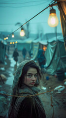 Fototapeta premium A sad refugee woman portrait, Generative ai