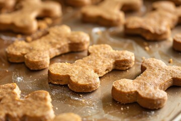 Healthy Homemade Dog Treats - Batch of Bone-Shaped Biscuits Cookies in Macro View