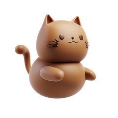 Illustration of cartoon brown cat. 3D cute funny kitten with a tail. Isolated on transparent white background. ai generative
