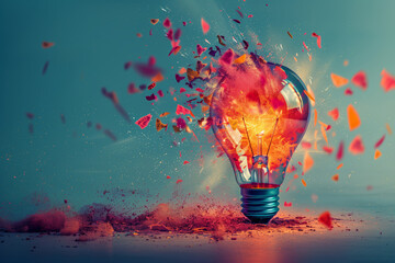 Lightbulb eureka moment with Impactful and inspiring artistic colourful explosion of paint energy	
